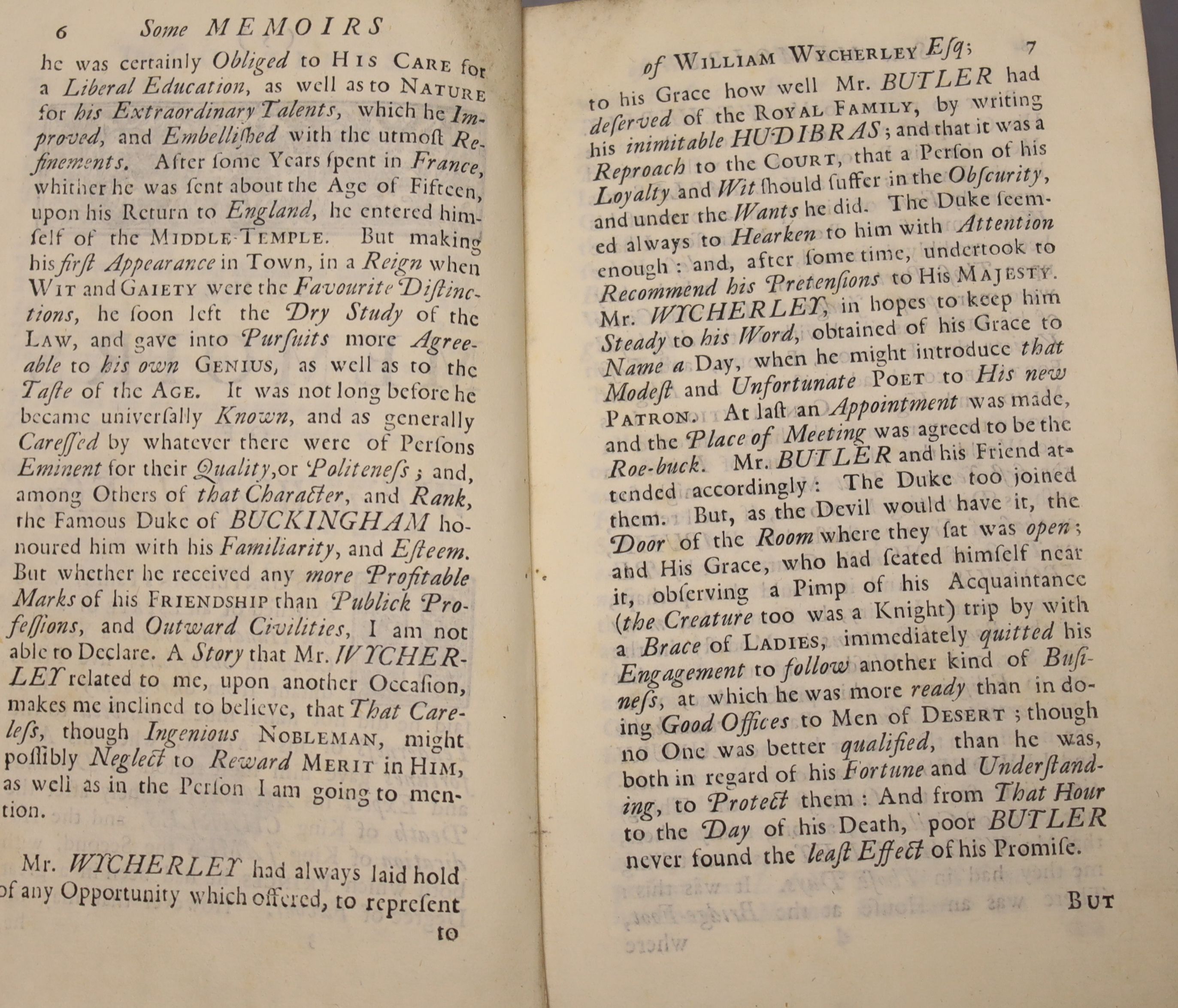 Wycherley, William – The Posthumous Works … in Prose and Verse … to which are prefixed, Some Memoirs of Mr Wycherley’s Life by Major Pack